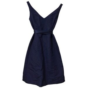 J. Crew Lyndsey Cotton Cady Fit and Flare Dress Women’s 4 Navy Blue Silk Sash